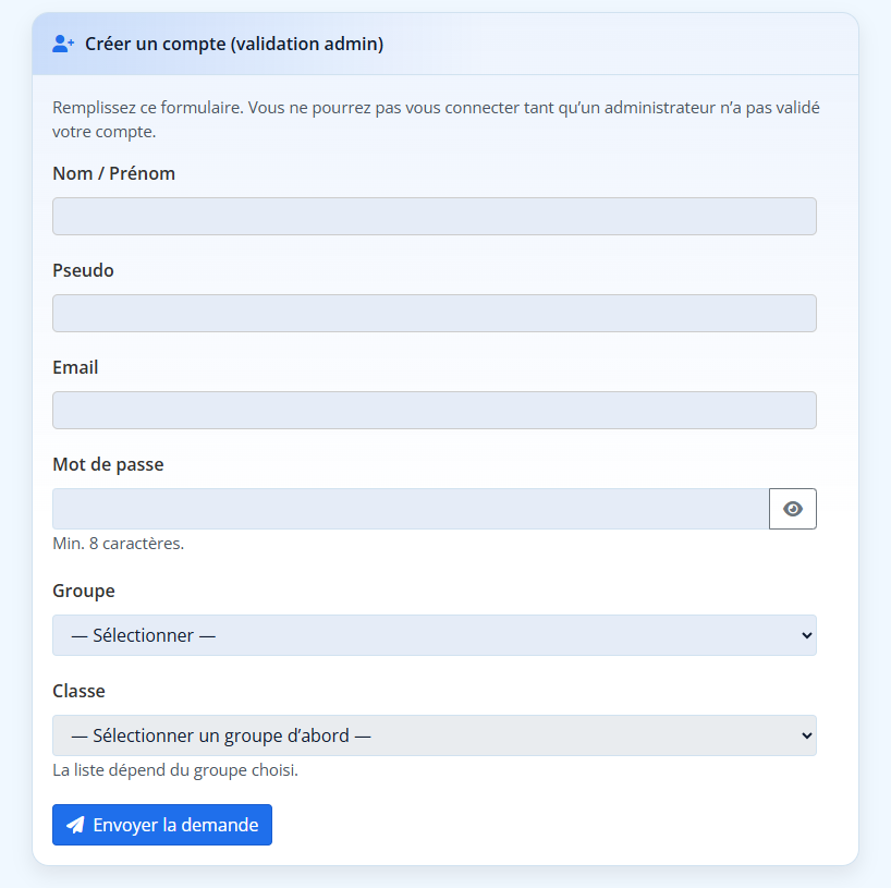 Formulaire de demande d'inscription PRIMEDIS