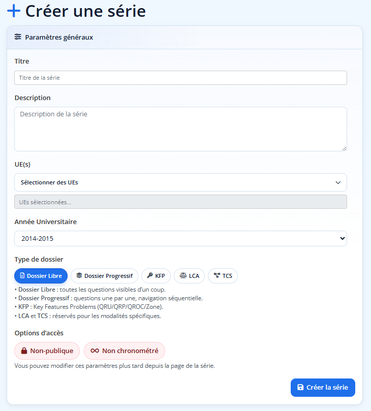 Créer une série – PRIMEDIS (Professeur)
