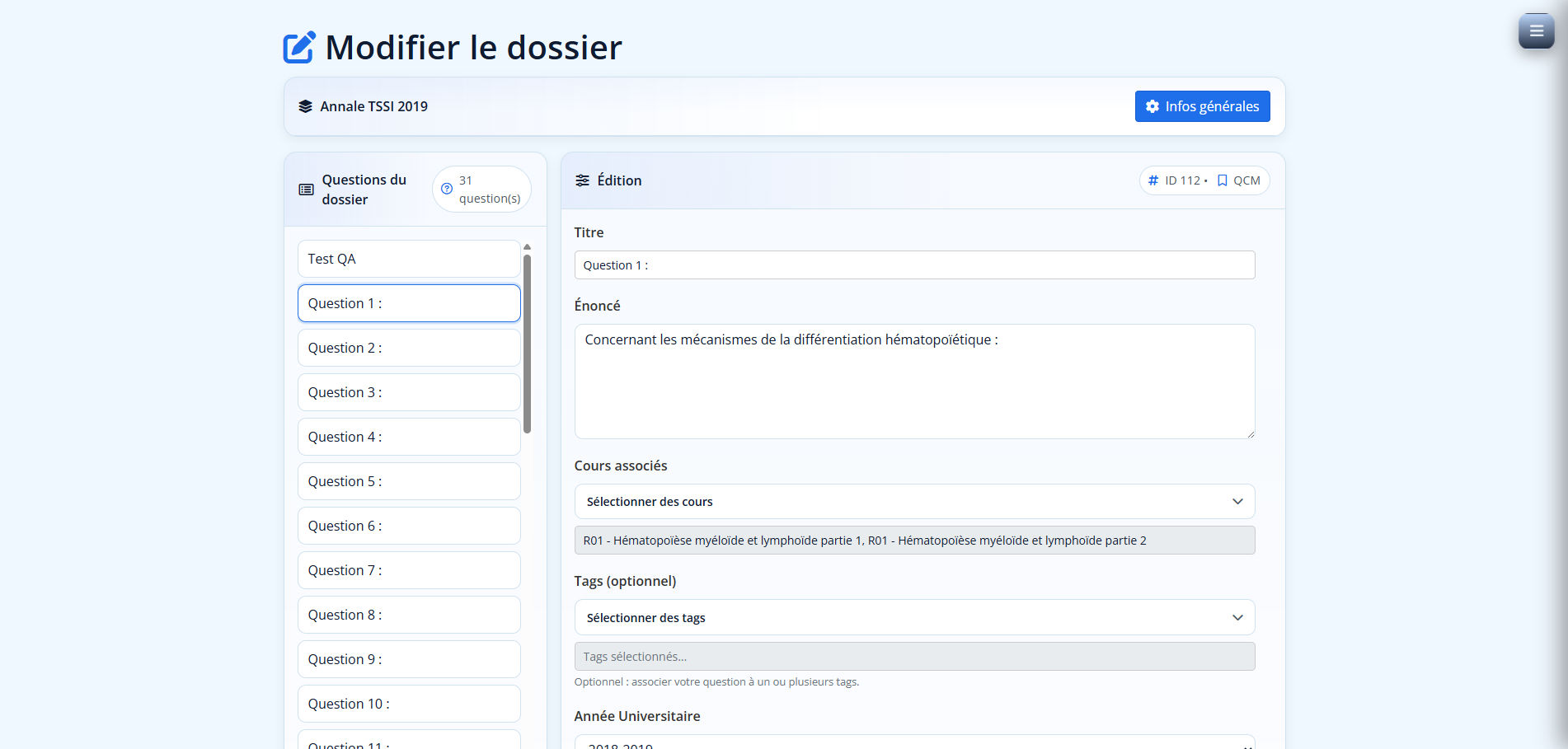 Modifier dossier – PRIMEDIS (Professeur)