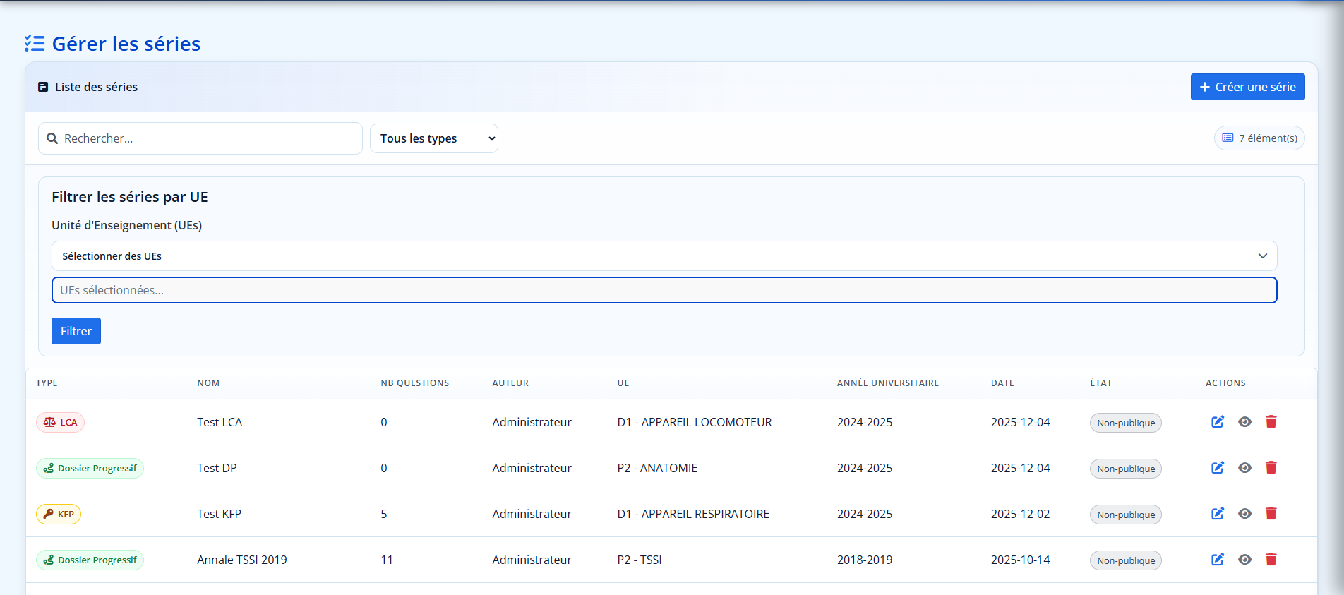 Gestion des séries PRIMEDIS – Professeur